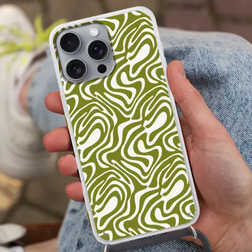 Lijnpatroon - Groen - Organisch Hoesje iPhone 16 Pro Max met koord klein 804 -sfeer3