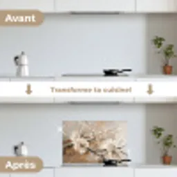 Bloemen - Natuur - Wit - Bloesem - Abstract keuken achterwand spatscherm klein -voor_na_FR