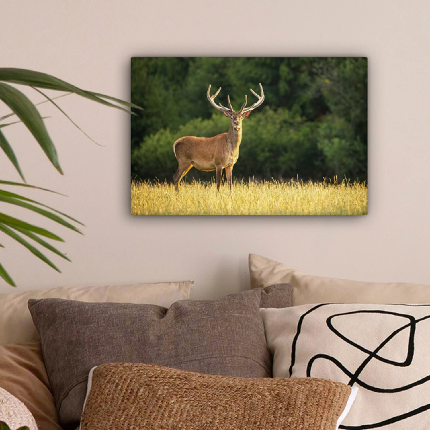 Hert - Gewei - Gras - Natuur - Dieren - Groen canvas 2cm klein -sfeer1