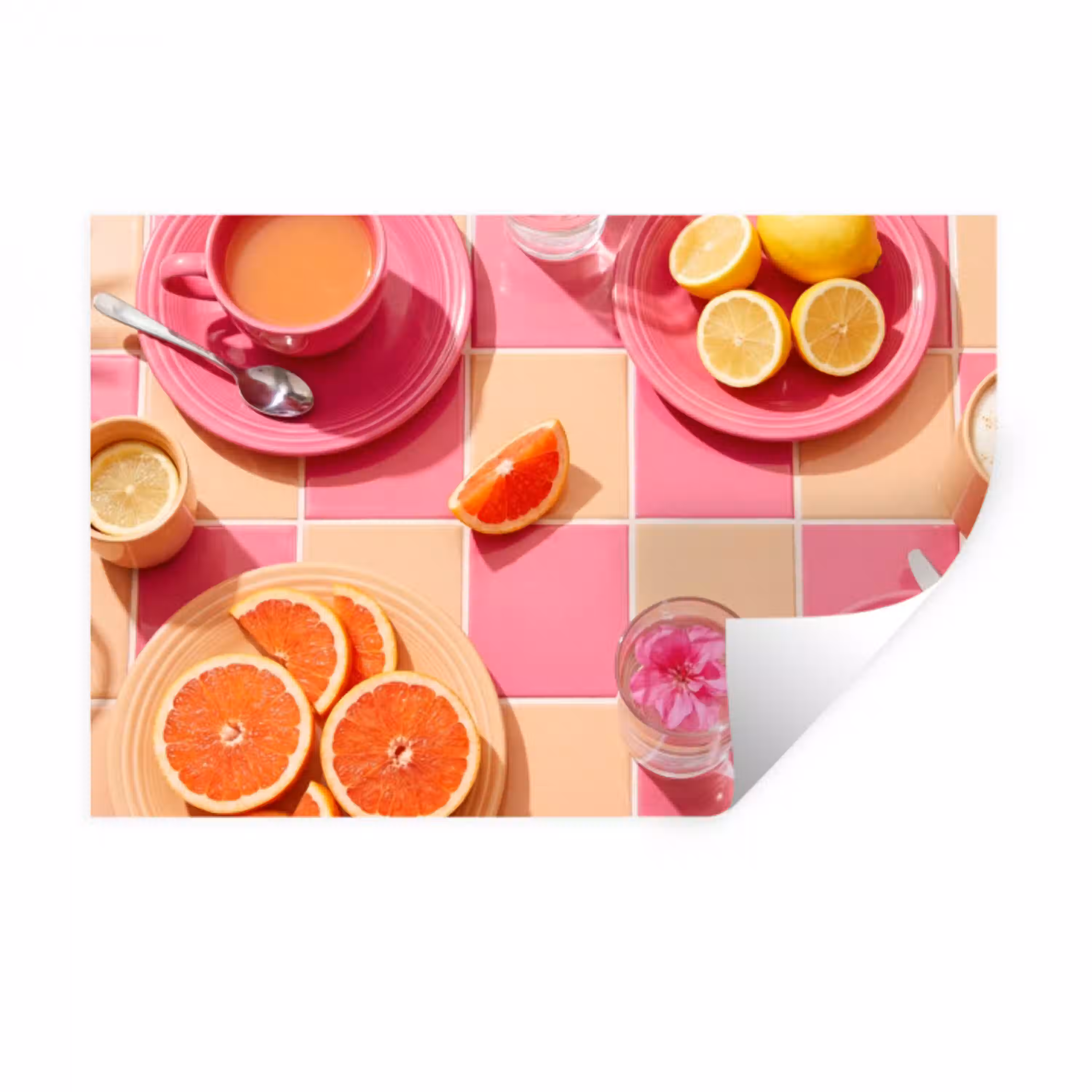 Eten - Citrusvruchten - Stillevens - Roze - Oranje Muursticker klein -3d