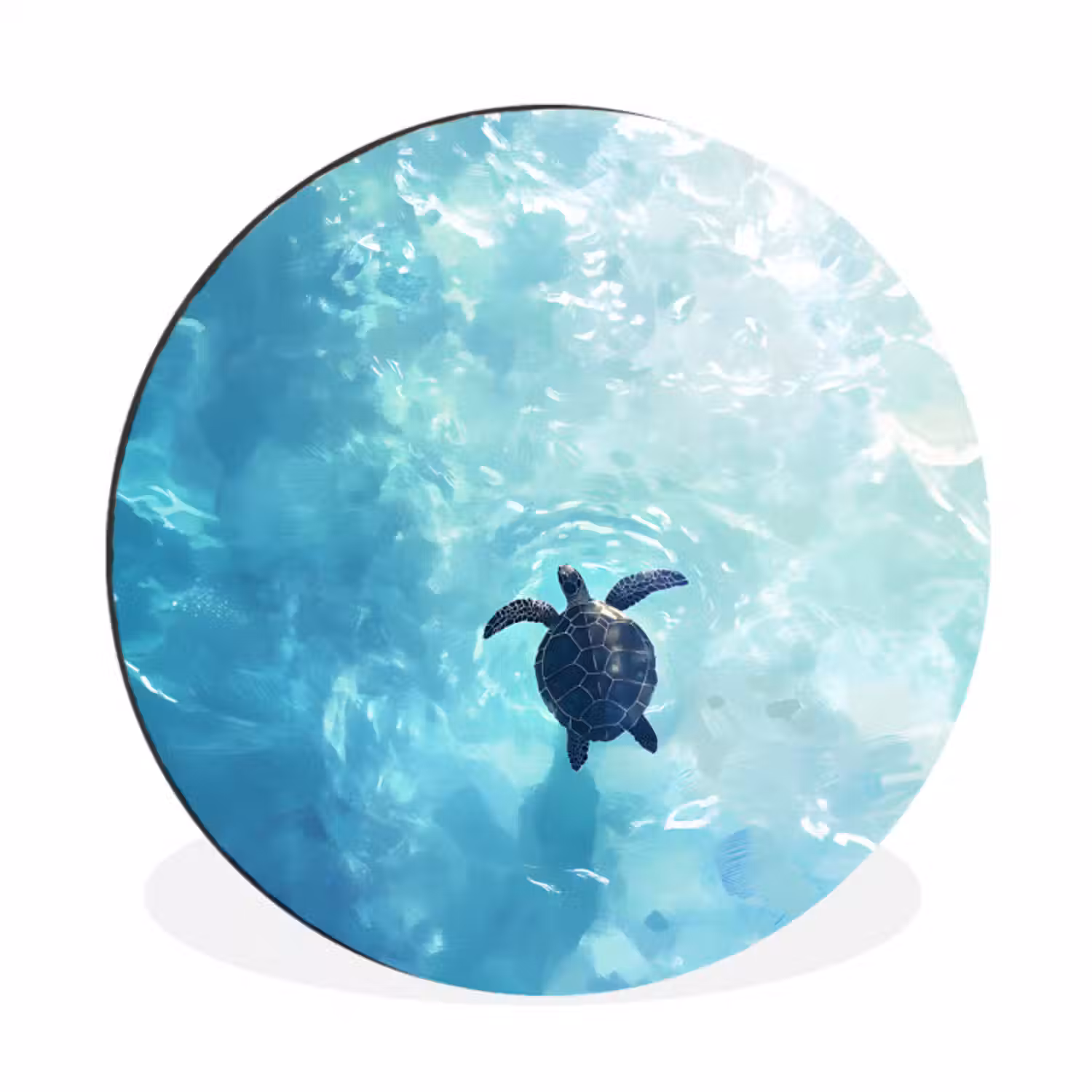Wandcirkel - aluminium - Schildpad - Zee - Blauw - Schittering