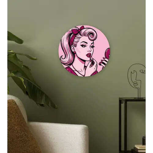 Vintage - Vrouw - Roze Wandcirkel kunststof plaat 5mm dik klein -sfeer3