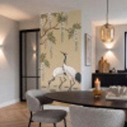 Kraanvogels - Water - Beige Behang Vlies klein -sfeer3