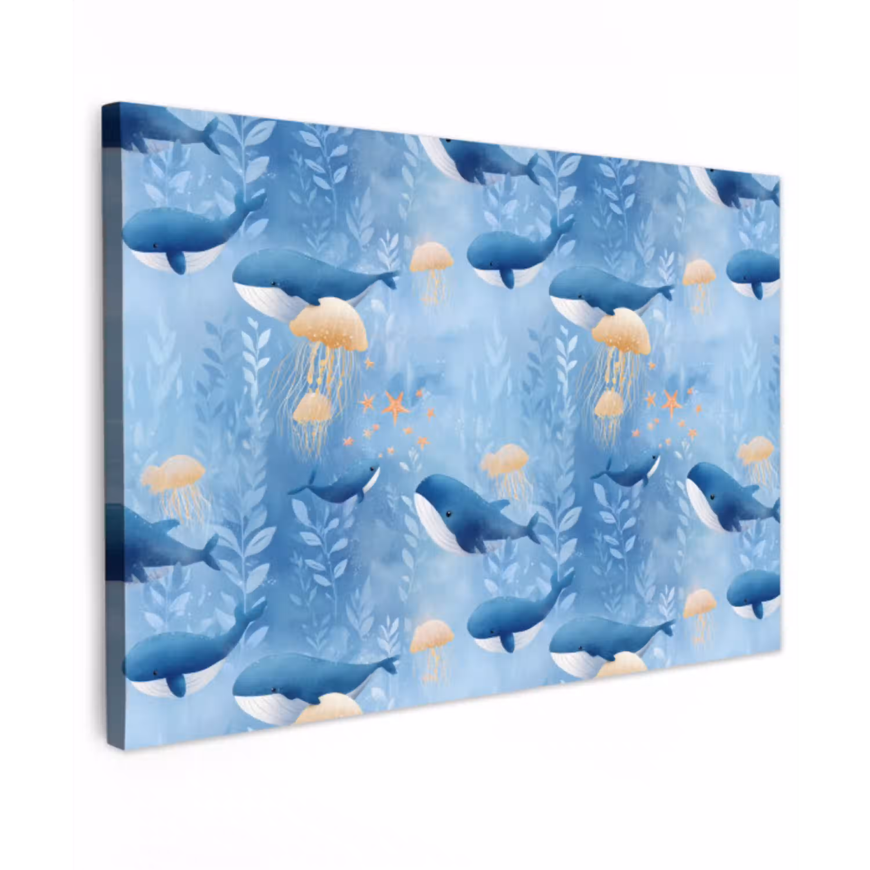 Walvissen - Oceaan - Blauw Tuinposter op houten frame 2 cm dik klein 845 -3d