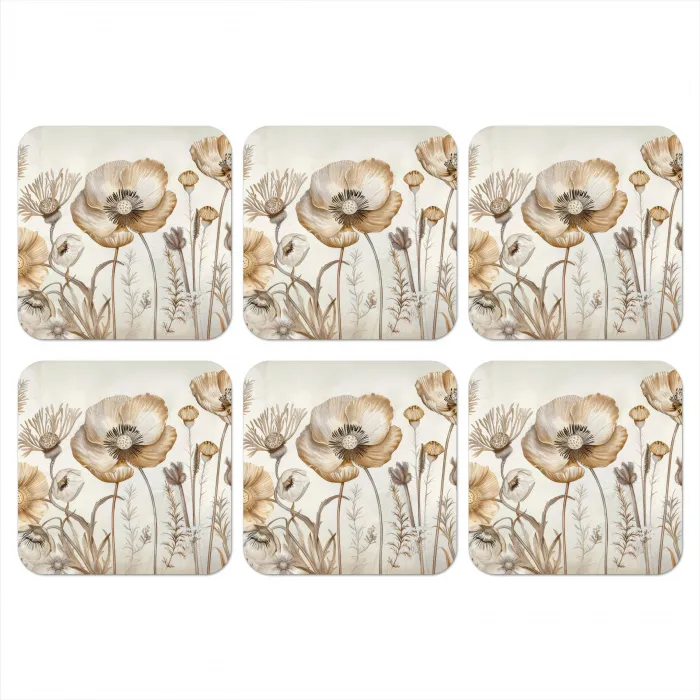 Bloemen - Beige - Natuur - Illustratie onderzetter kurk middel -3d