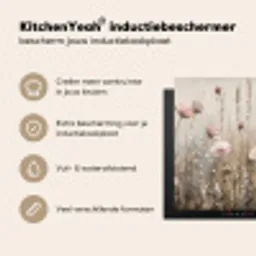 Bloemen - Roze - Modern - Beige Inductie beschermer vinyl 3mm middel -sfeer2