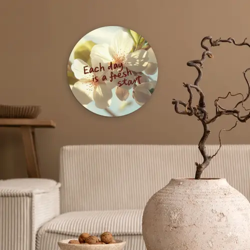 Bloesems - Zonlicht - Quote - Wit Wandcirkel kunststof plaat 5mm dik klein -sfeer1