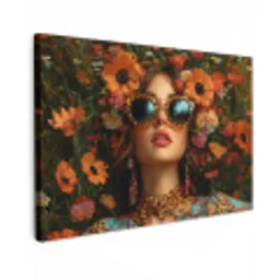 Vrouwen - Bloemen - Modern - Bril - Abstract Tuinposter op houten frame 2 cm dik klein -3d
