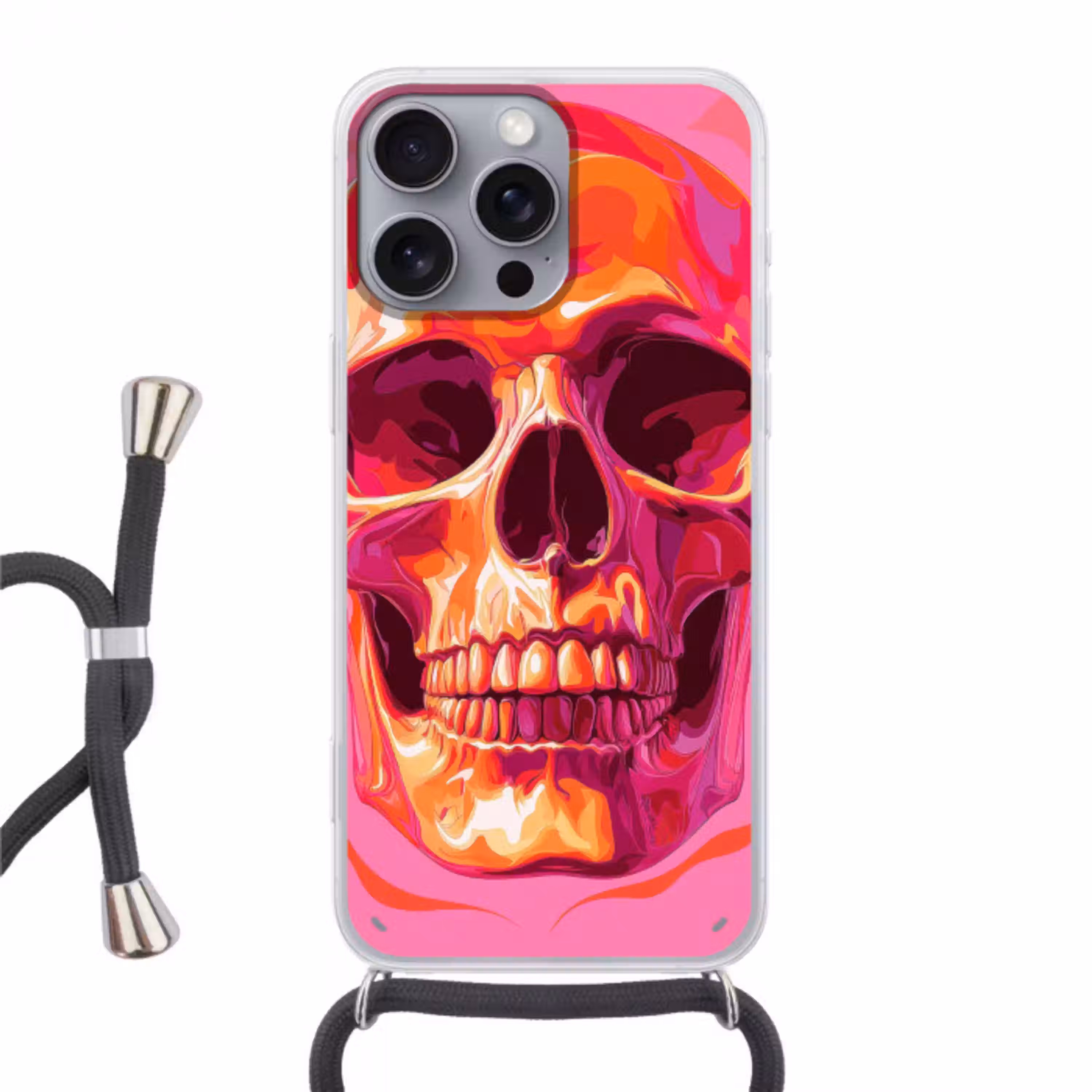 Felroze - Tanden - Schedel Hoesje iPhone 16 Pro Max met koord klein -3d