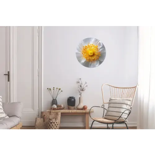 Wit - Bloem - Elegant Wandcirkel aluminium klein -woonkamer