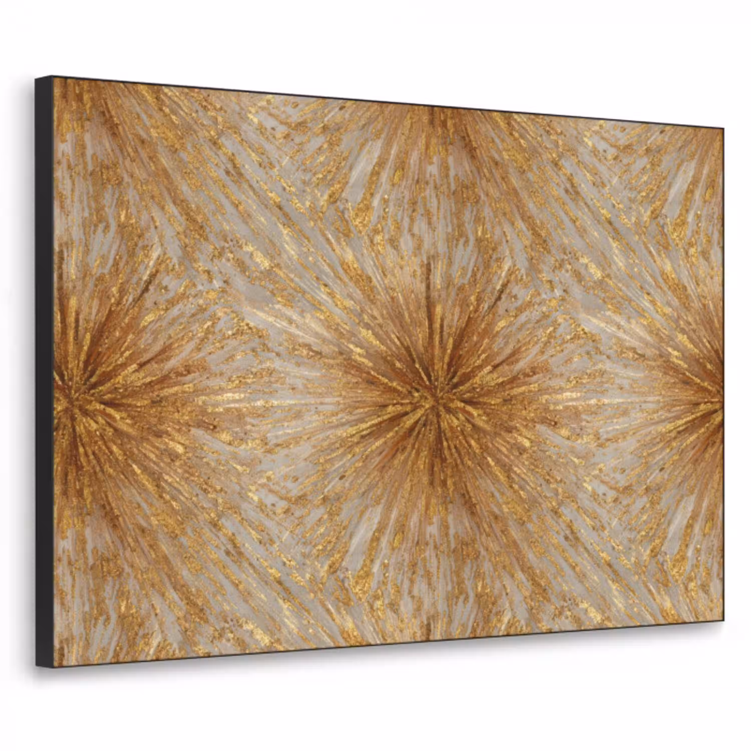 Explosie - Abstract - Goud - Wit Textielframe zwart klein 947 -3d