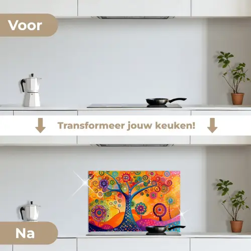 Boom - Levensboom - Abstract - Kleurrijk keuken achterwand spatscherm klein -voor_na_NL