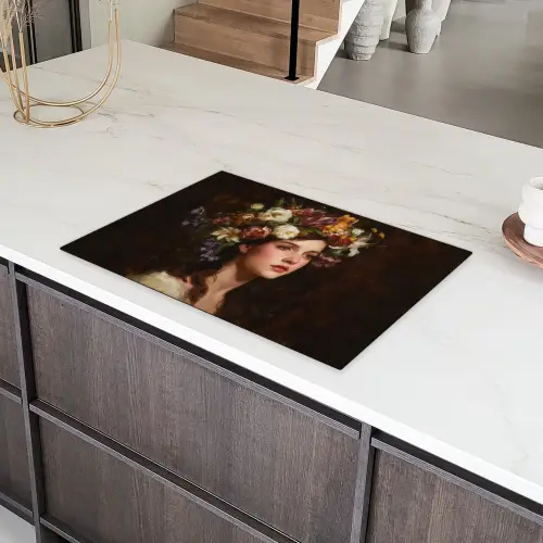 Portret - Vrouw - Bloemen Inductie beschermer vinyl 3mm klein -sfeer8