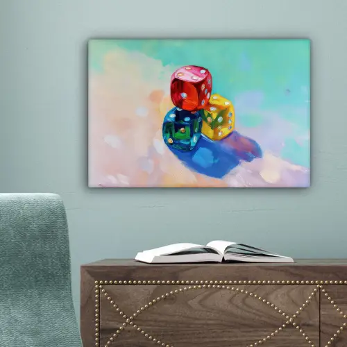 Dobbelstenen - Kleurrijk - Getallen - Stipjes canvas 2cm klein -sfeer4