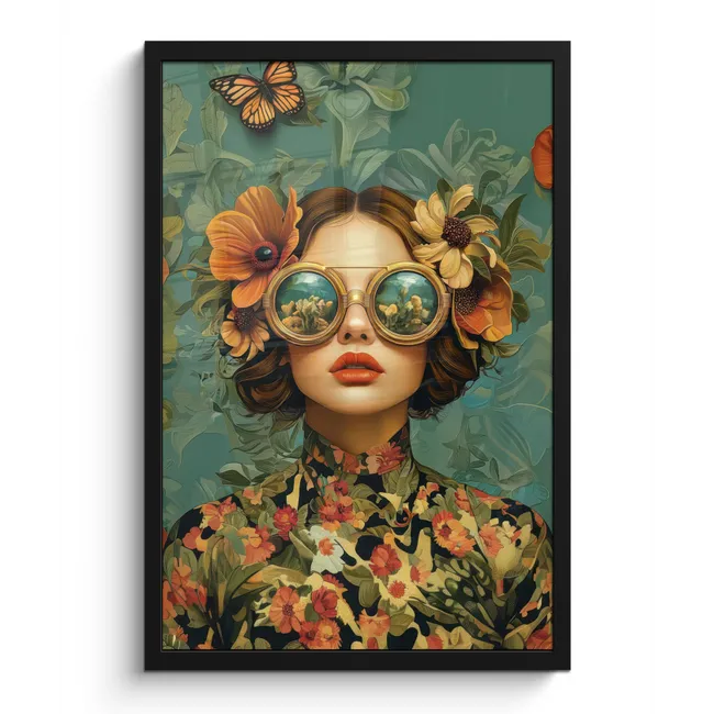 Bilder mit Rahmen - Frau - Blumen - Schmetterlinge - Natur - Vintage