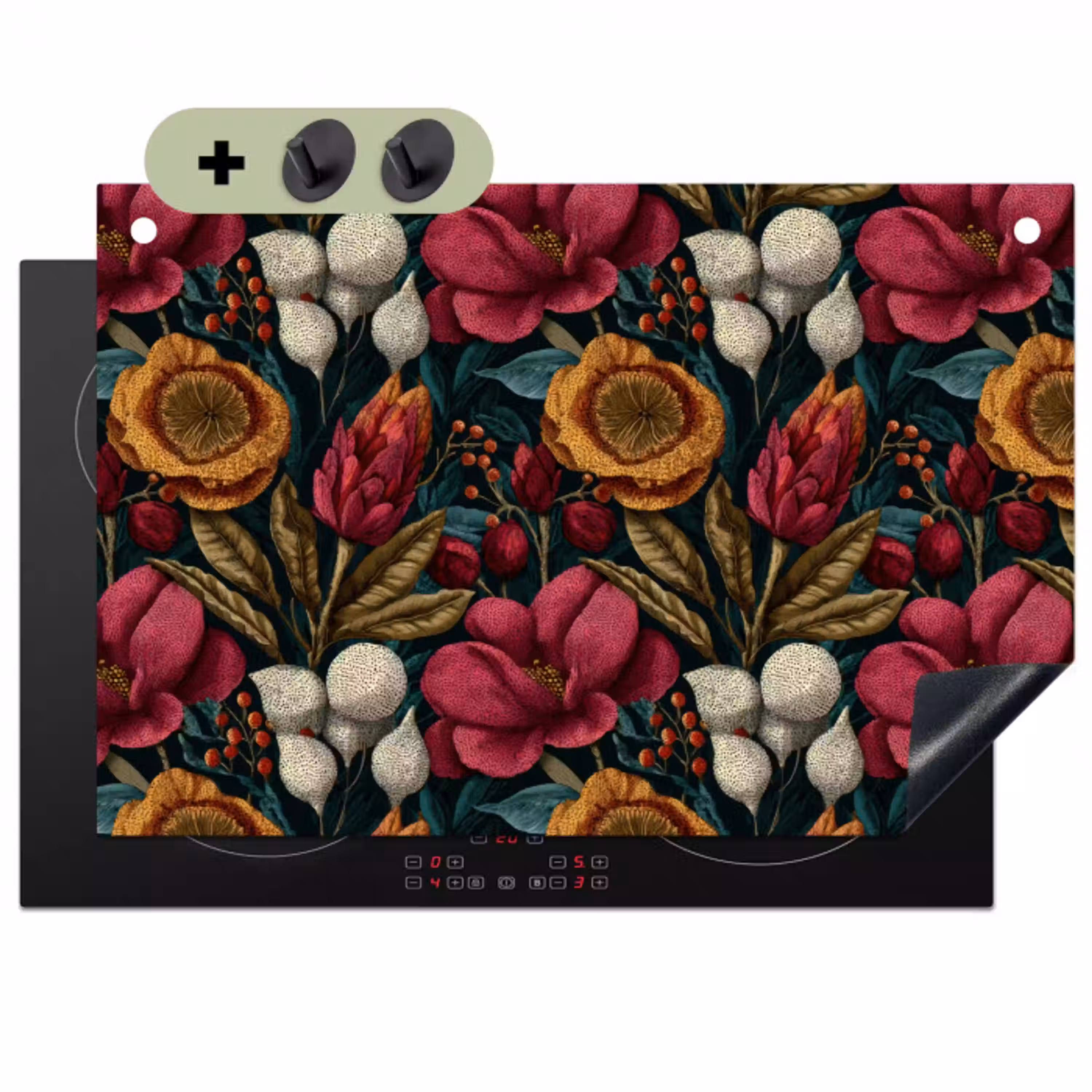 Bloemen - Patroon - Rood - Goud Inductie beschemer met haakjes klein 777 -3d