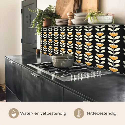 Retro - Bloem - Zwart - Okergeel keuken achterwand 2 middel 871 -usp_NL