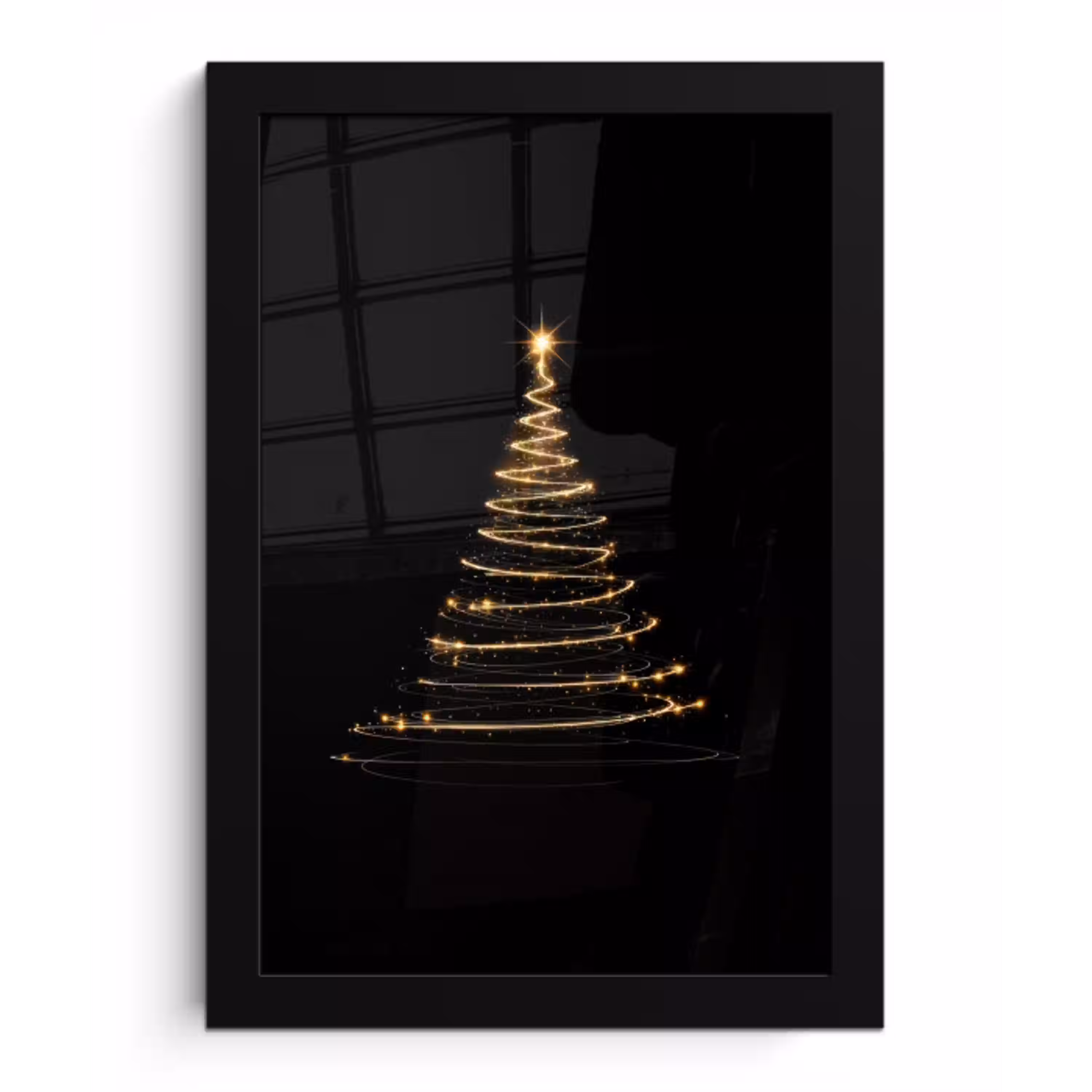 Magisch - Kerstboom - Lichtspiralen - Zwart fotolijst zwart zonder passe partout klein -3d