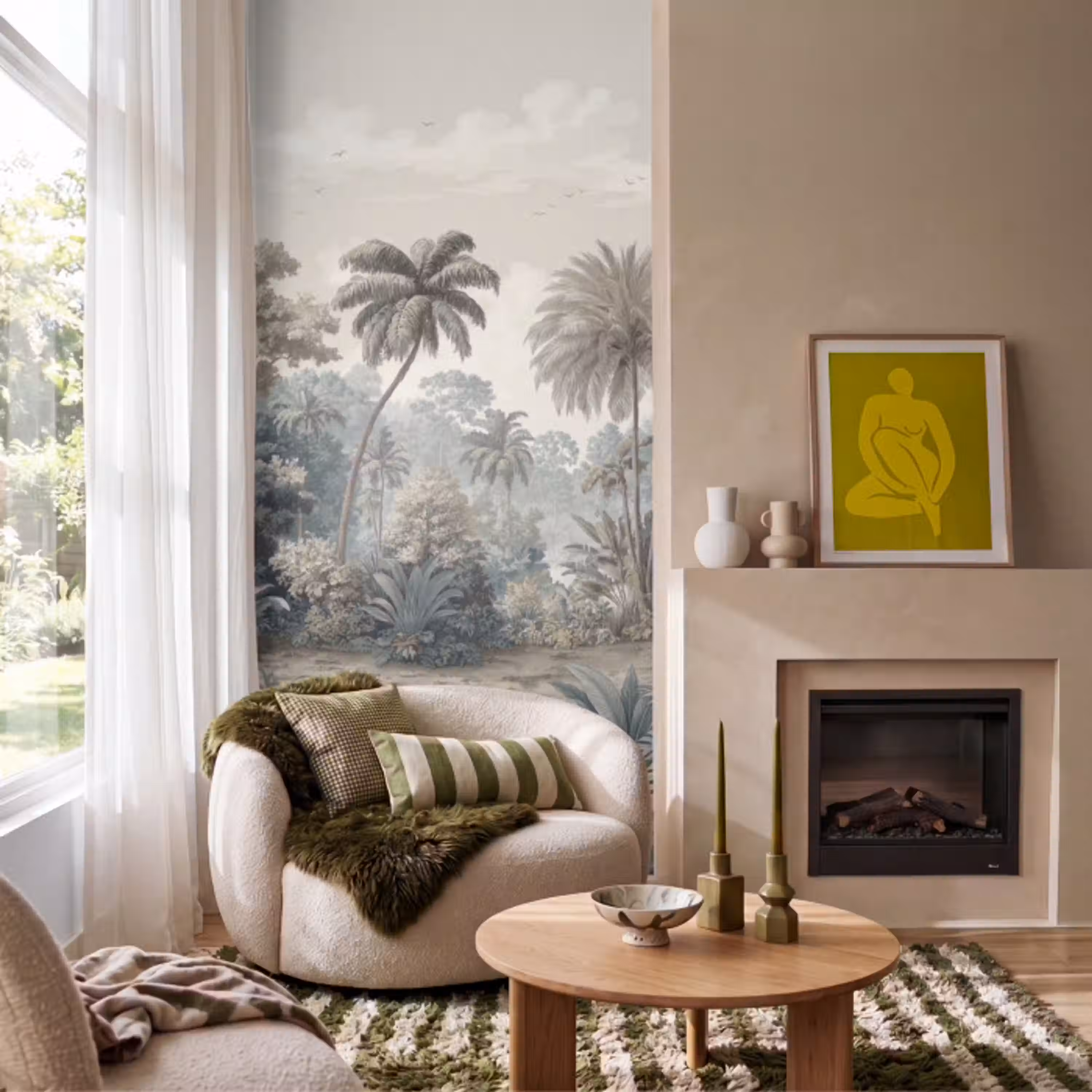 Tropisch - Landschap - Illustratie Behang Vlies klein -sfeer2