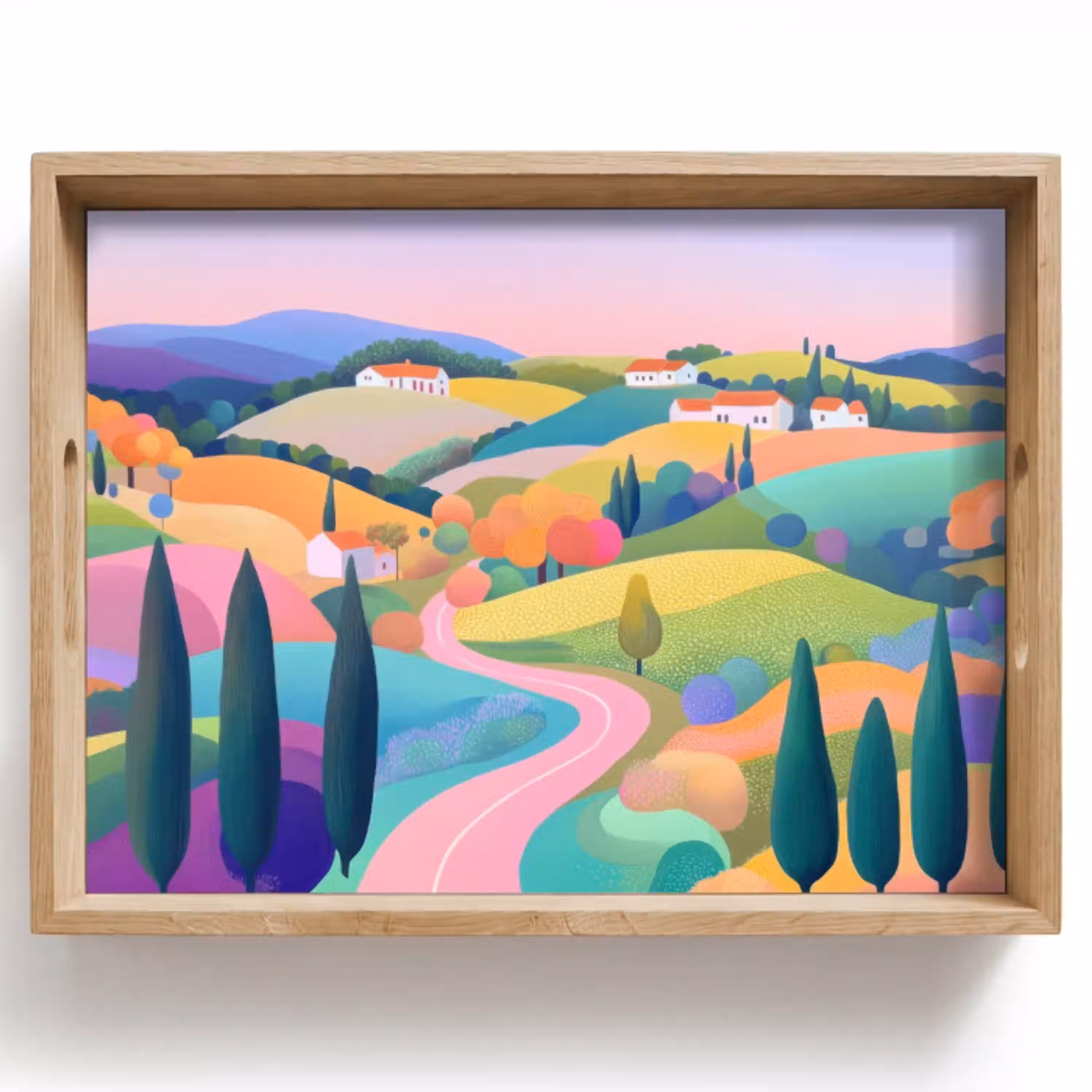 Landschap - Paars - Pastel - Huizen Dienblad Rechthoek middel -z3d_shopping