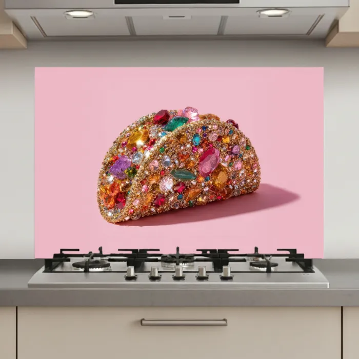 Taco - Kleurrijk - Edelstenen - Goud keuken achterwand spatscherm klein -3d_website