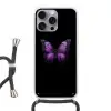 Vlinder - Paars - Levendig Hoesje iPhone 16 Pro Max met koord klein -3d