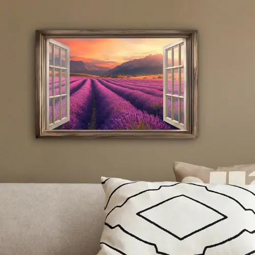 Doorkijk - Lavendel - Landschap - Bloemen - Paars canvas 2cm klein -sfeer3