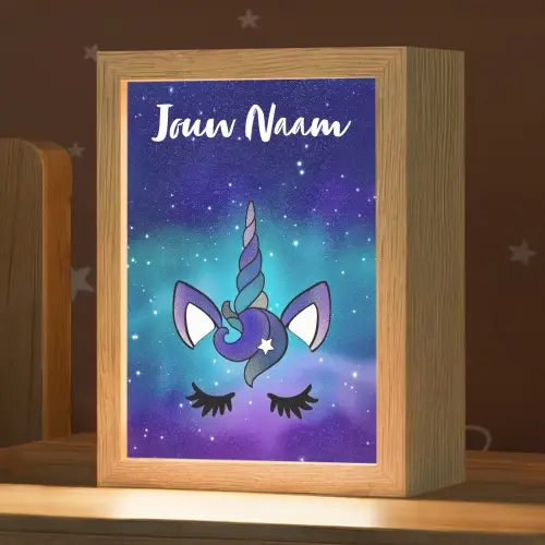 Eenhoorn - Sterrenhemel - Wimpers - Blauw Light Box met kabel (Kinderlampje) klein -zzz_3d_website
