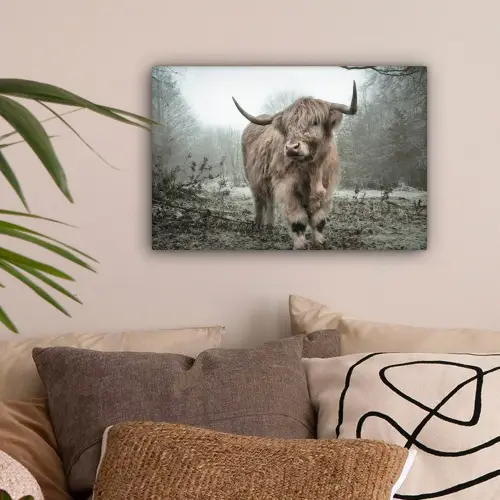 Schotse hooglander - Natuur - Herfst - Dieren - Wild - Bos canvas 2cm klein -sfeer1