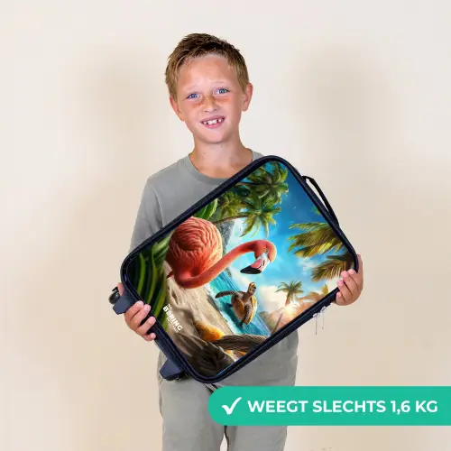 Flamingo en schildpad op tropisch strand Kinderkoffer - Zwart klein -sfeer4_NL