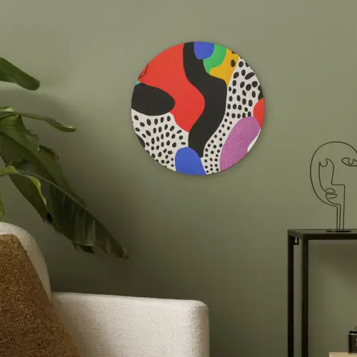 Abstract - Vormen - Kleuren - Stippen Akoestische PET Vilt - Rond klein -sfeer2