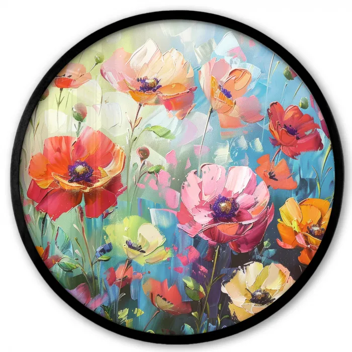 Bloemen - Kleurrijk - Waterverf - Natuur - Zomer Fotolijst rond zonder passe partout klein -3d