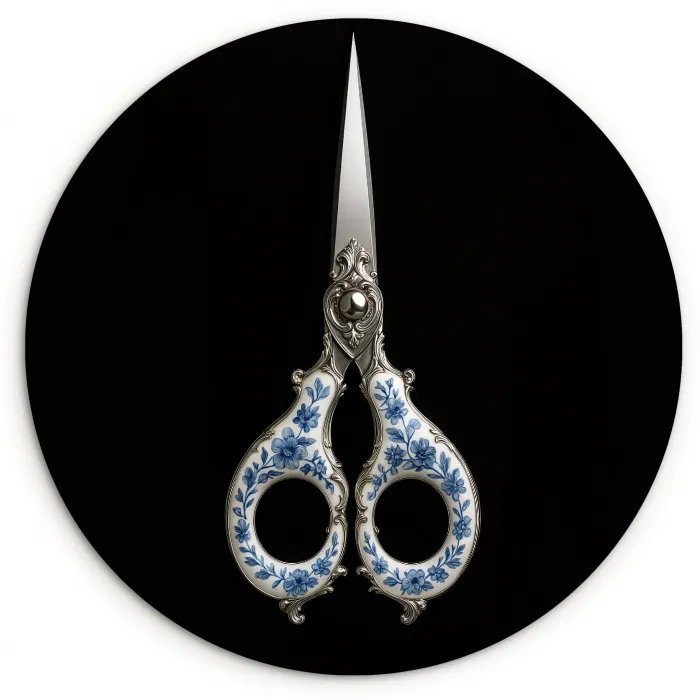 Schaar - Delfts blauw - Zwart Wandcirkel kunststof plaat 5mm dik klein -3d