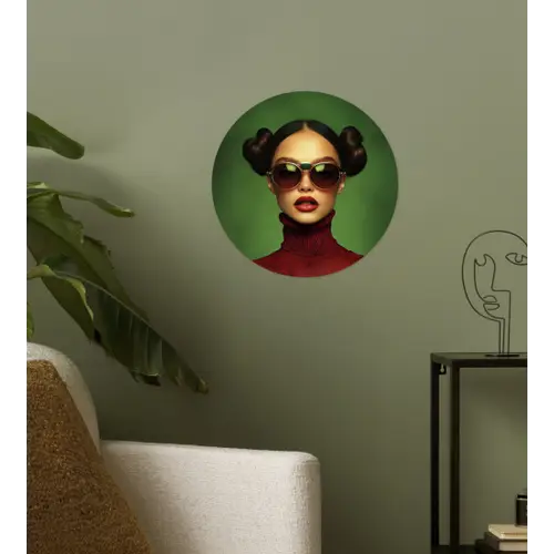 Vrouw - Groen - Bril - Aesthetic - Modern Wandcirkel behangsticker klein -sfeer2