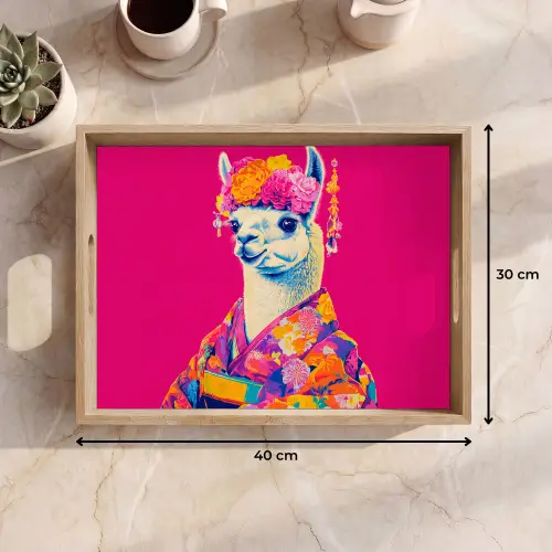Lama - Kimono - Bloemenkrans - Felroze Dienblad Rechthoek middel -USP_Formaat