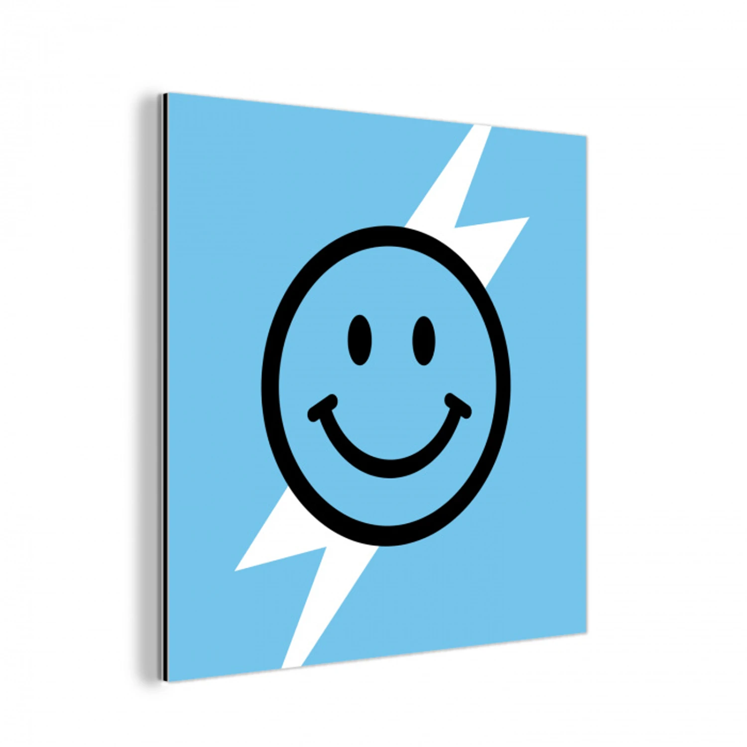 Smiley - Blauw - Bliksem aluminium wit klein -3d