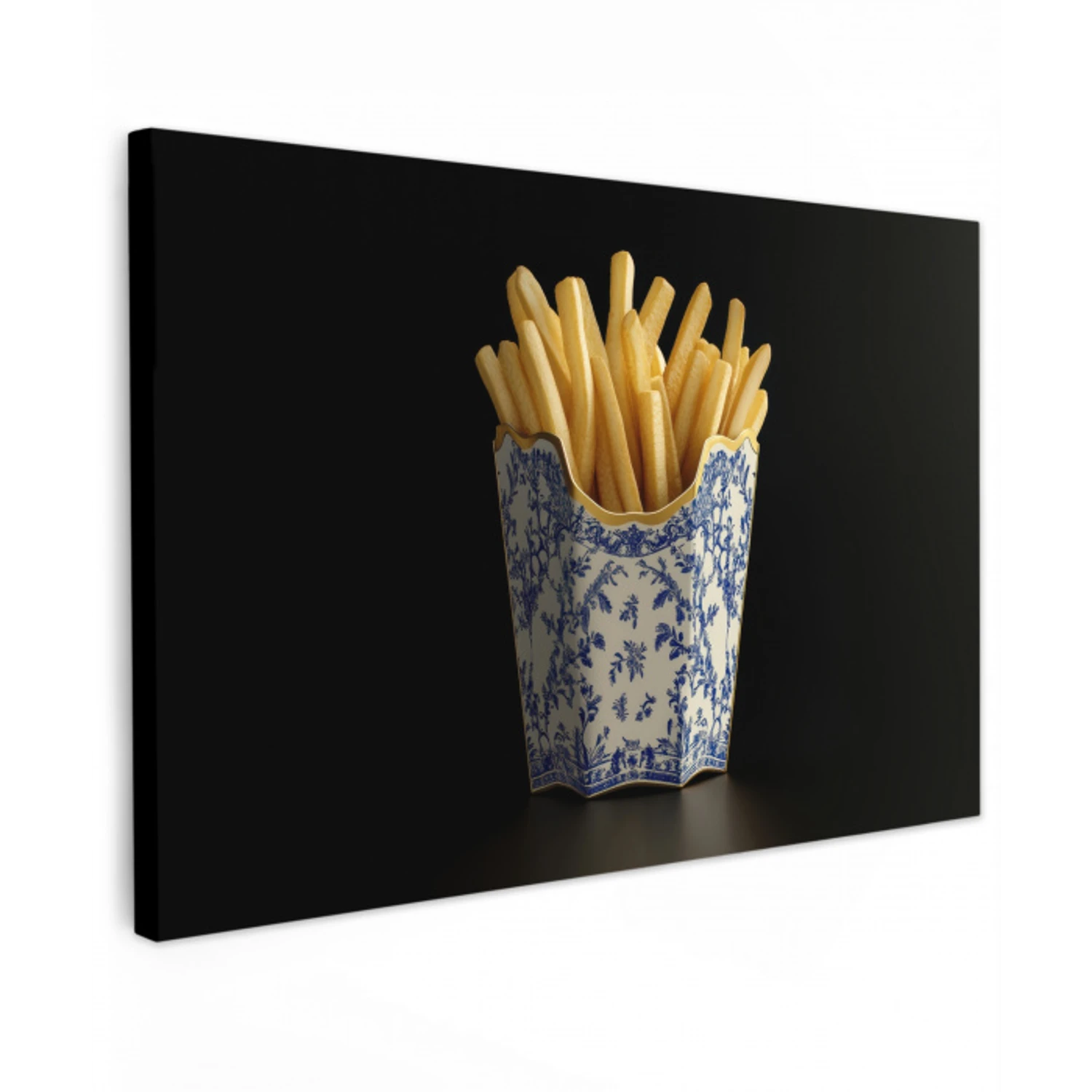 Friet - Porselein - Delfts blauw - Eten Tuinposter op houten frame 2 cm dik klein -3d
