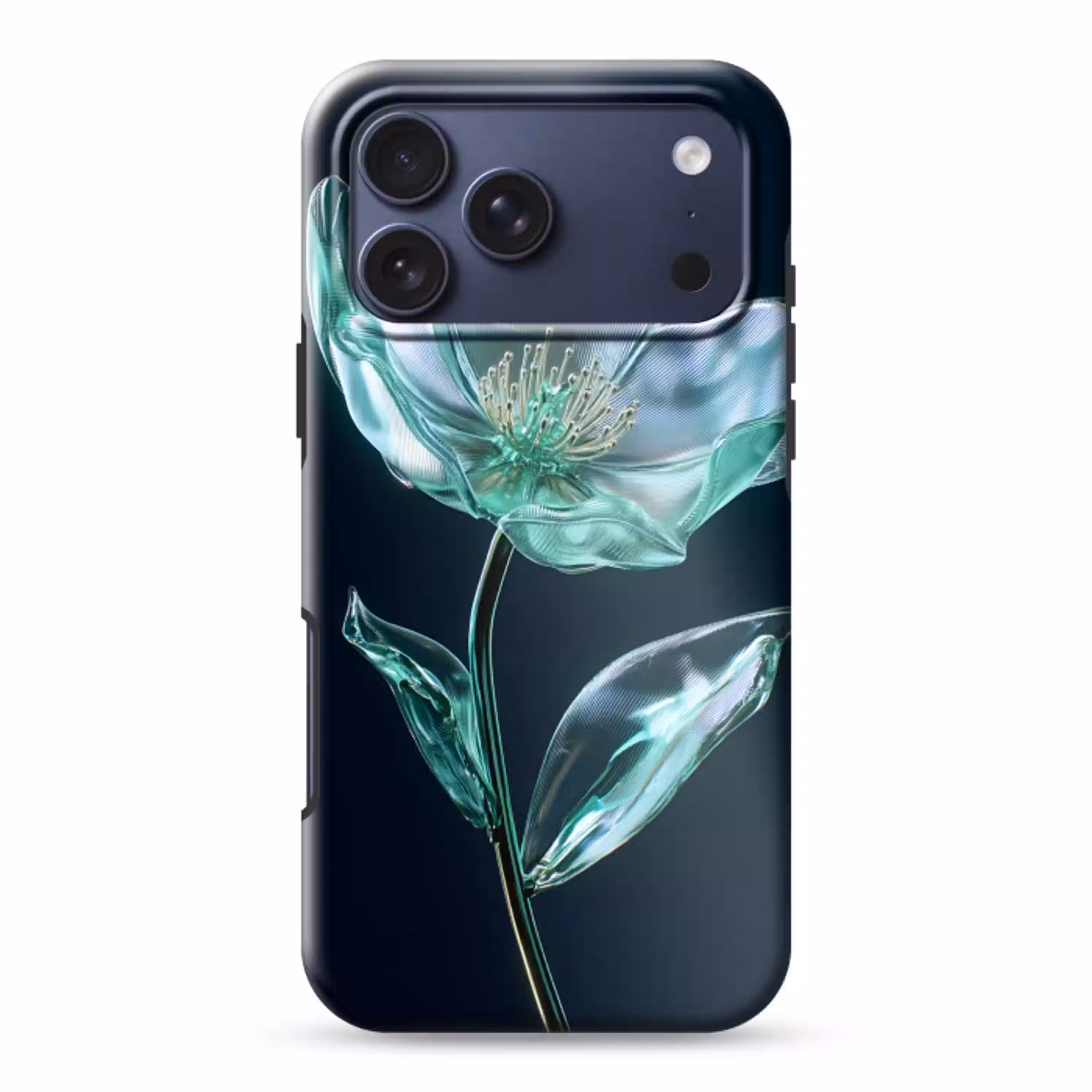 Bladeren - Bloem - Glazen - Donkerblauw Toughcase MagSafe Apple iPhone 17 Pro Max klein -3d