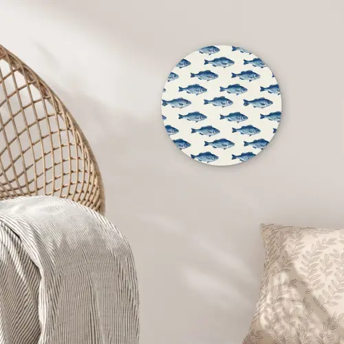 Vis - Patroon - Blauw Wandcirkel kunststof plaat 5mm dik klein 188 -sfeer5