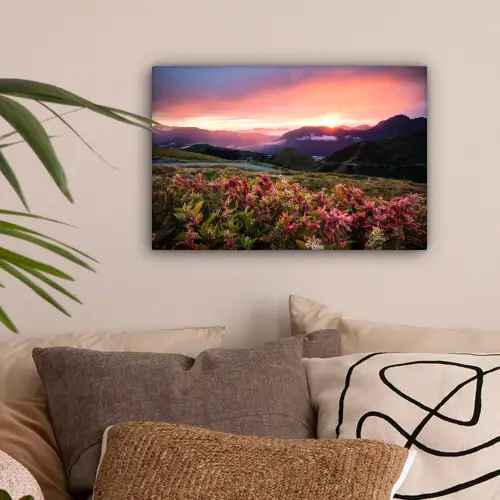 Bloemen - Bergen - Landschap - Nacht - Lucht - Roze canvas 2cm klein -sfeer1