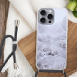 Rivier - Sneeuw - Bos - Winter - Schilderachtig Hoesje iPhone 16 Pro Max met koord klein -sfeer4