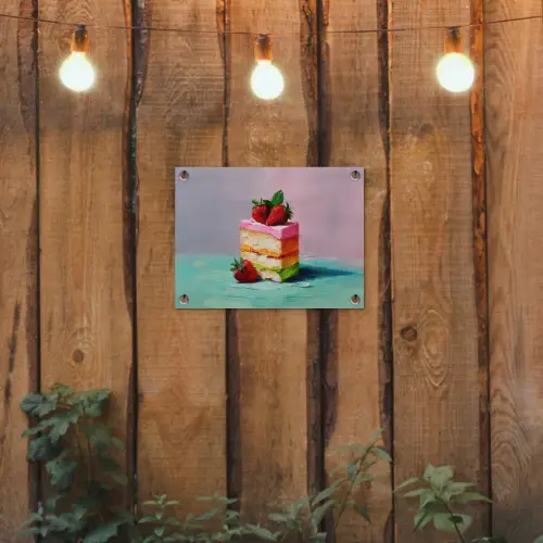 Taartje - Aardbeien - Glazuur - Kleurrijk tuinposter los doek klein -sfeer1