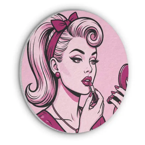 Vintage - Vrouw - Roze Akoestische PET Vilt - Rond klein -3d