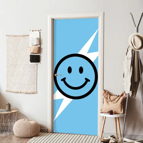 Smiley - Blauw - Bliksem deurposter klein -sfeer6