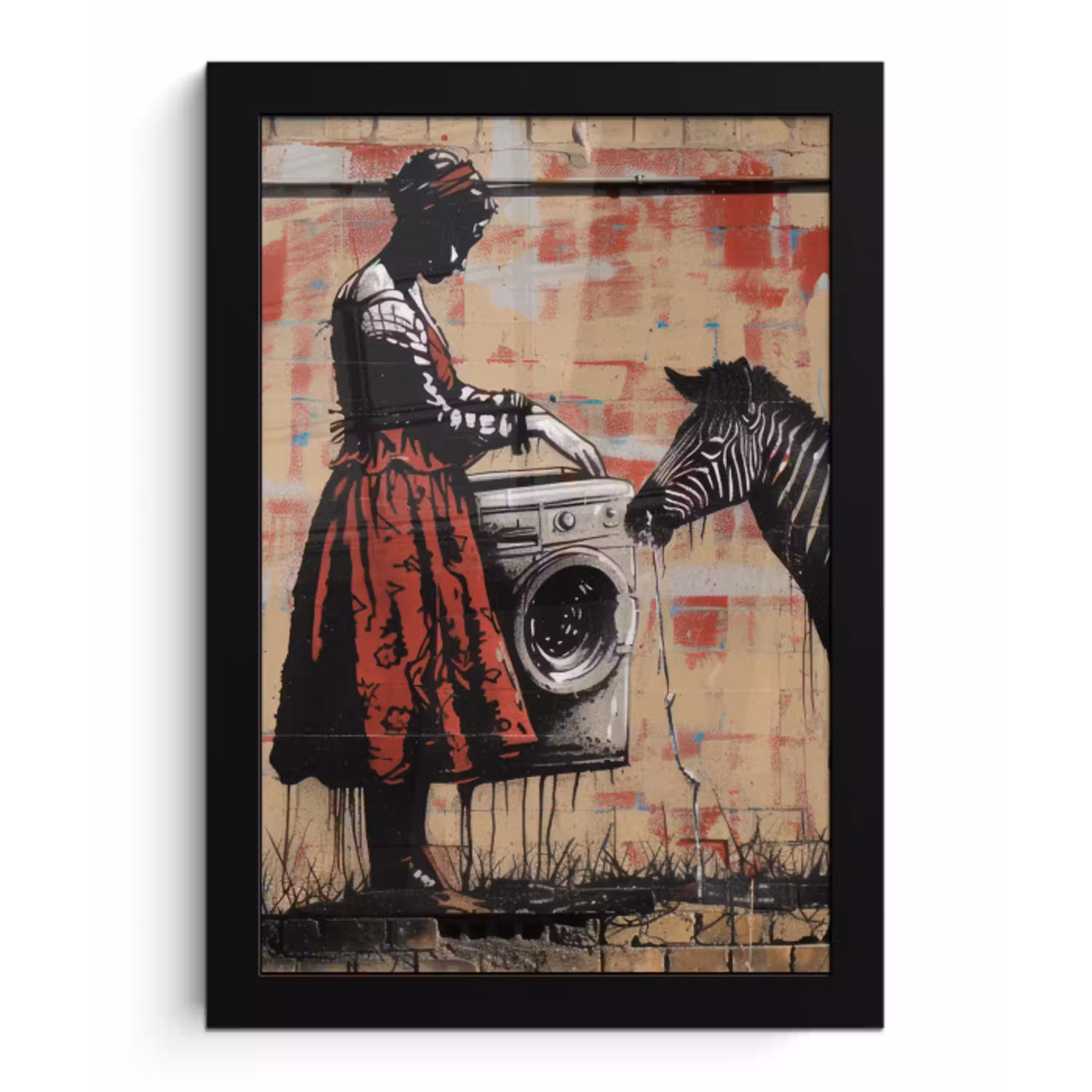 Street art - Zebra - Vrouw - Dieren - Graffiti - Banksy fotolijst zwart zonder passe partout klein -3d