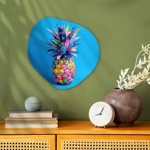 Ananas - Blauw - Tropisch - Vrolijk Wandcirkel Organisch Forex 3mm klein -sfeer2