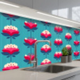 Patronen - Retro - Bloemen - Lelie keuken achterwand 2 middel 871 -3d_schuin