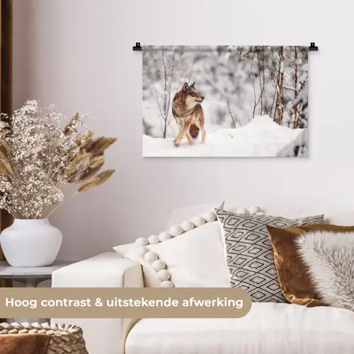 Wolf - Winter - Sneeuw - Natuur - Dieren Wandkleed katoen klein -sfeer1