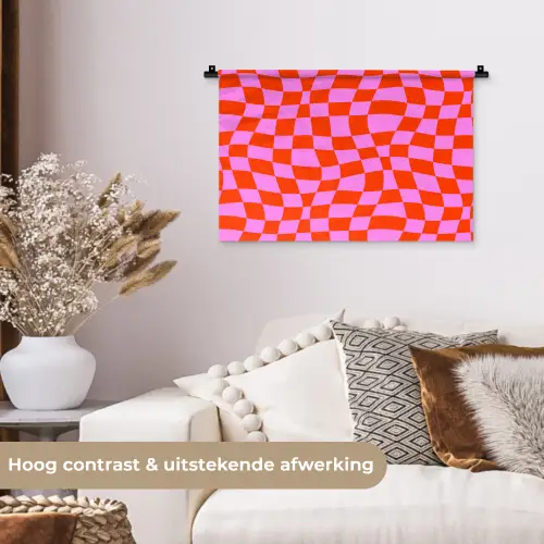 Blokken - Roze - Rood - Patroon Wandkleed katoen klein 269 -sfeer1