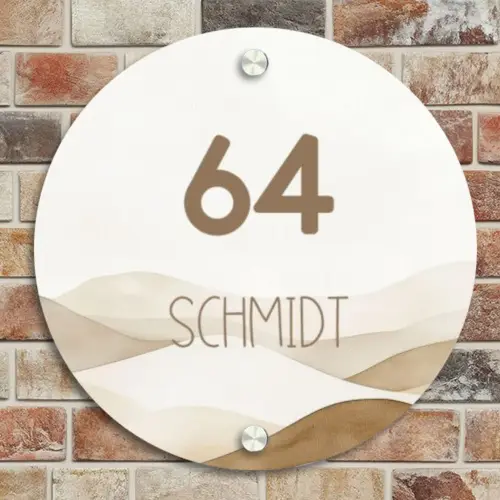 Beige landschap - Modern Naambord Rond klein -sfeer2